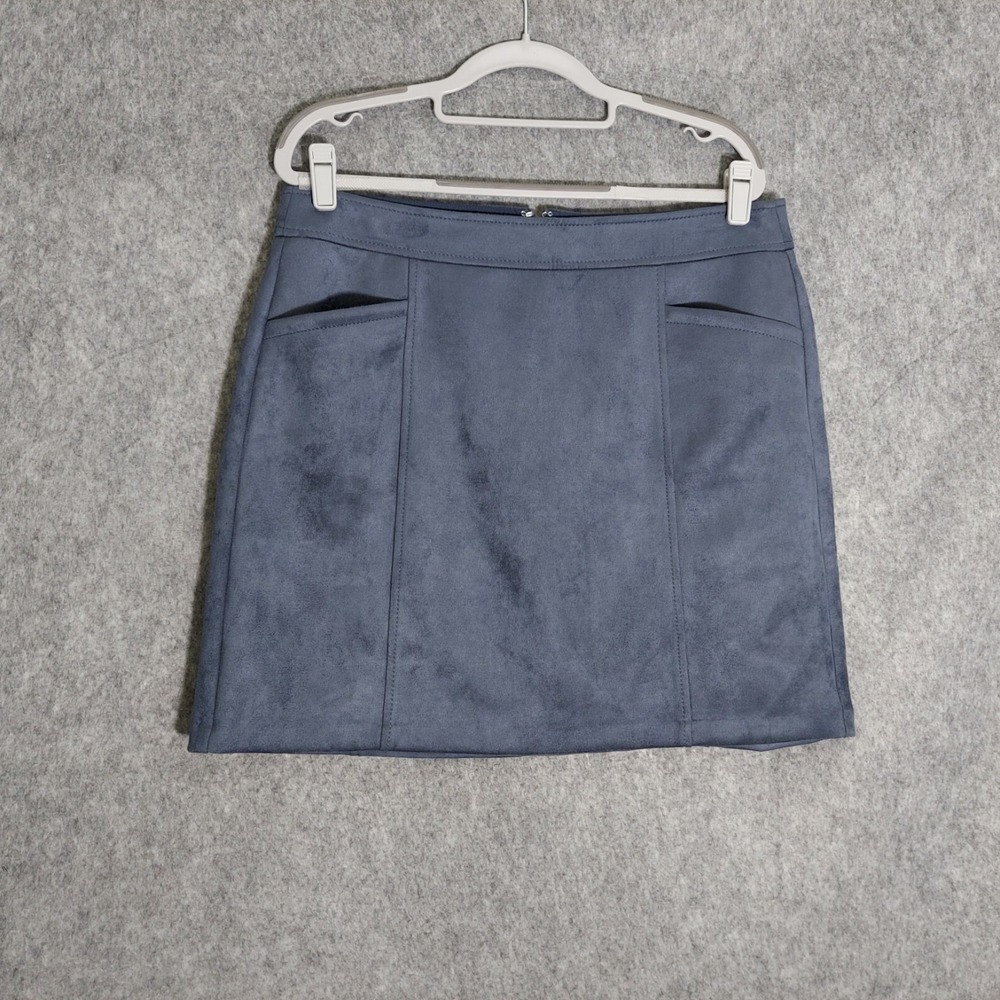 Loft Ann Taylor Women Skirt 12 Petite Gray Faux Suede A Line Pockets Retro Mod
